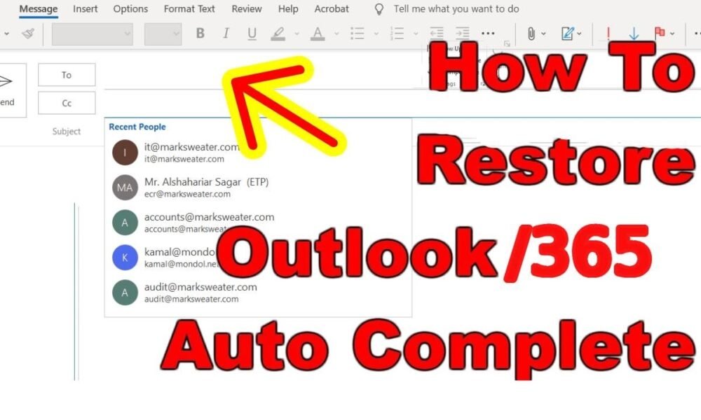 restore Outlook auto complete contacts